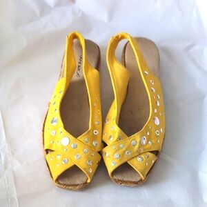 Andrea Yellow Embellished Women's Sandals Size 8.5